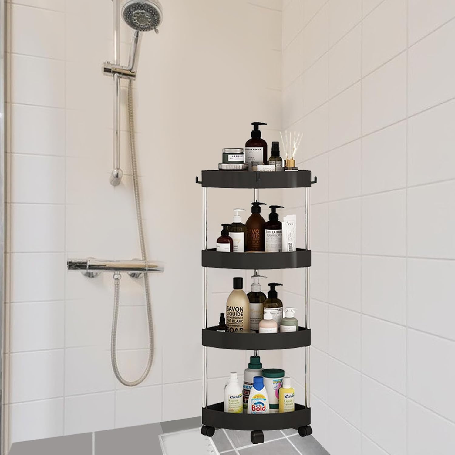 Yabound 4 Tier Shower Organizer Corner with Wheels