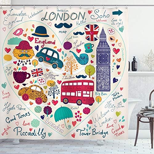 Ambesonne London Shower Curtain Set with Hooks