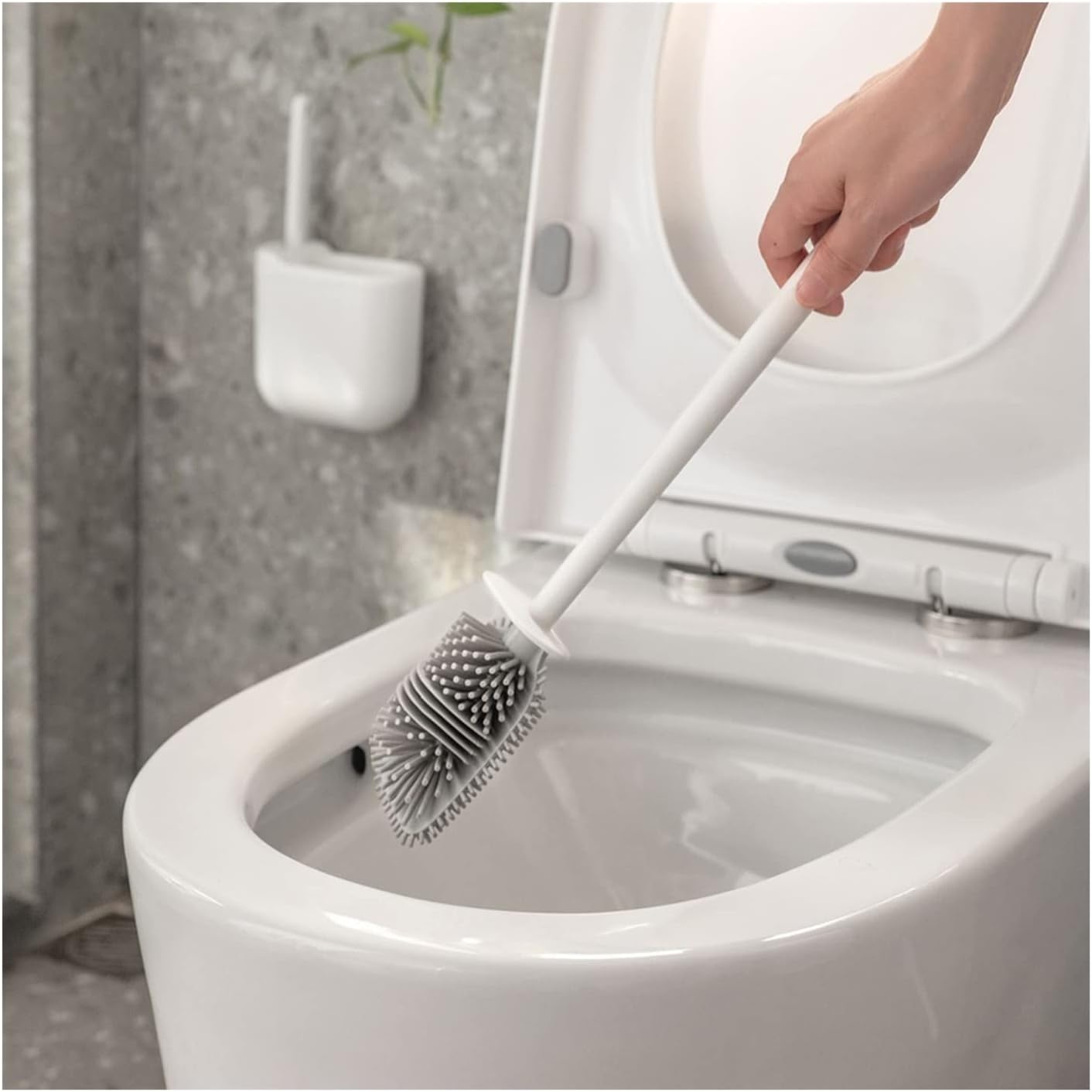 TOMYEUS Toilet Brush with Crevice Tool and Drain Hole