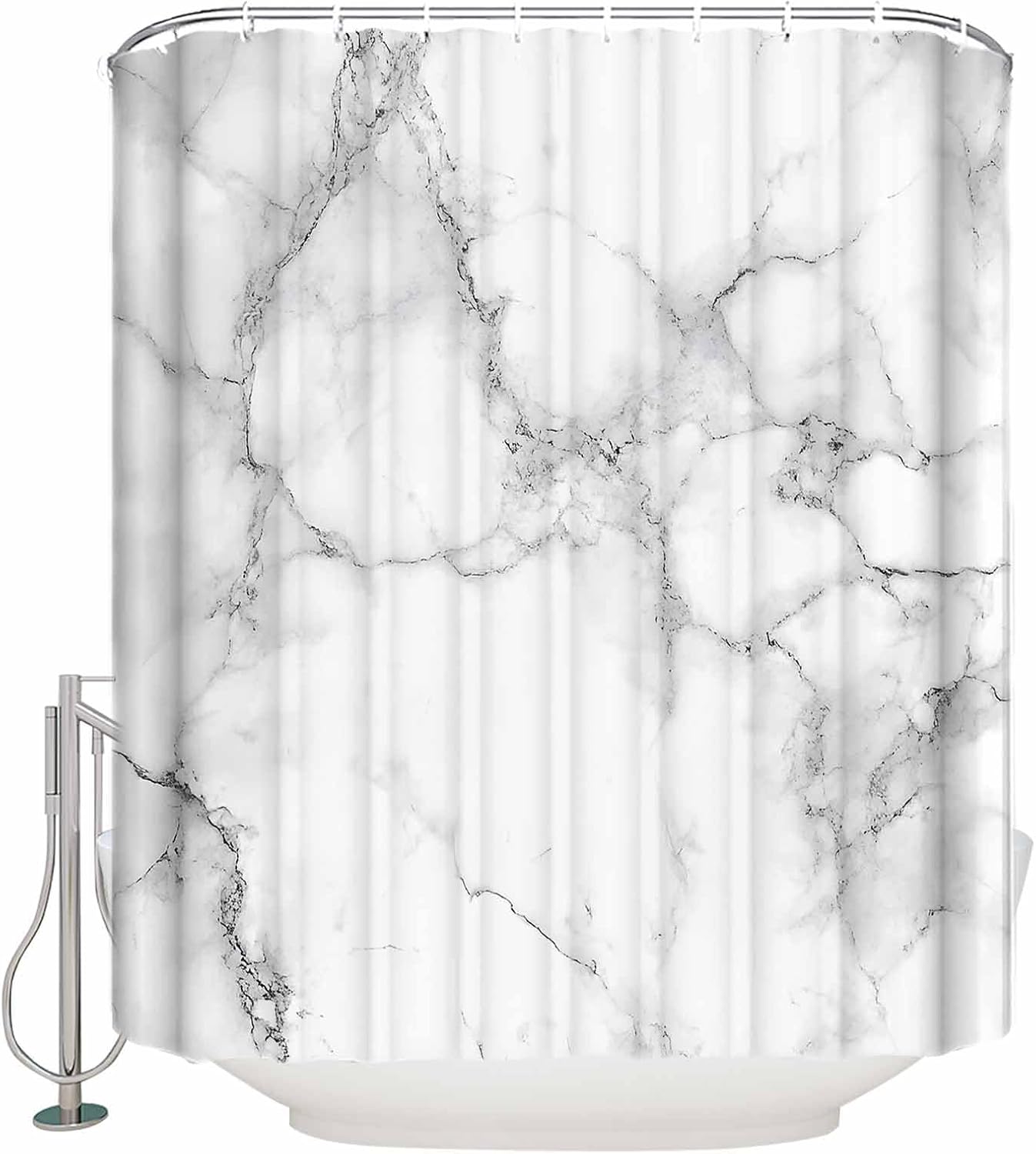 ZOE GARDEN Marble Grey White Shower Curtain Set with Hook 36x72