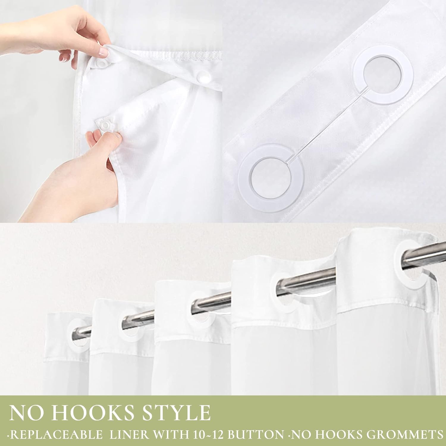 Tititex Snap-In Liner Shower Curtain Set 72x72 Inch