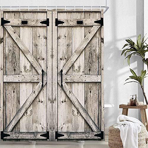 NYMB Rustic Wooden Barn Shower Curtain Set with 12 Hooks