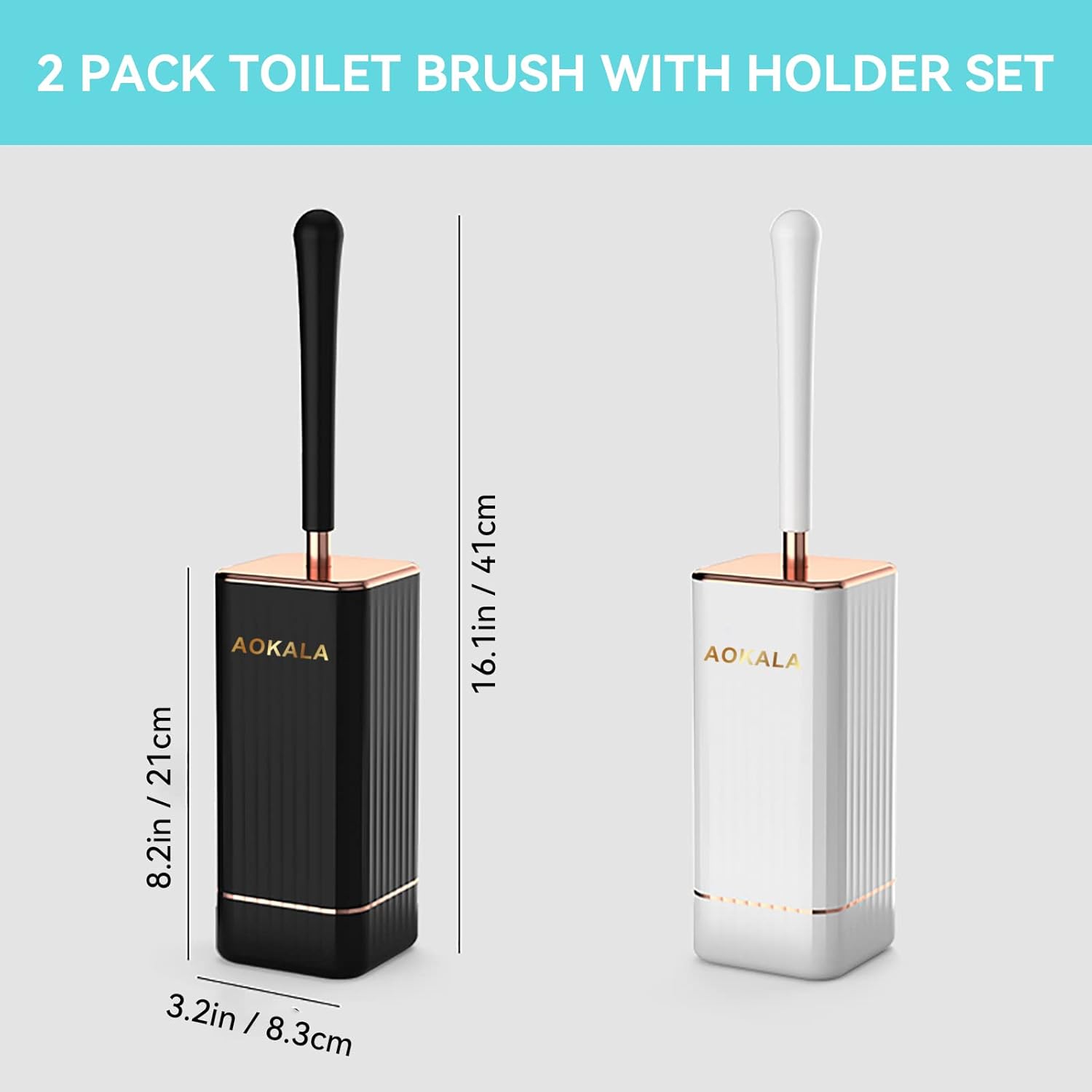 Aokala Toilet Brush Set 2 Pack Silicone with Ergonomic Handle