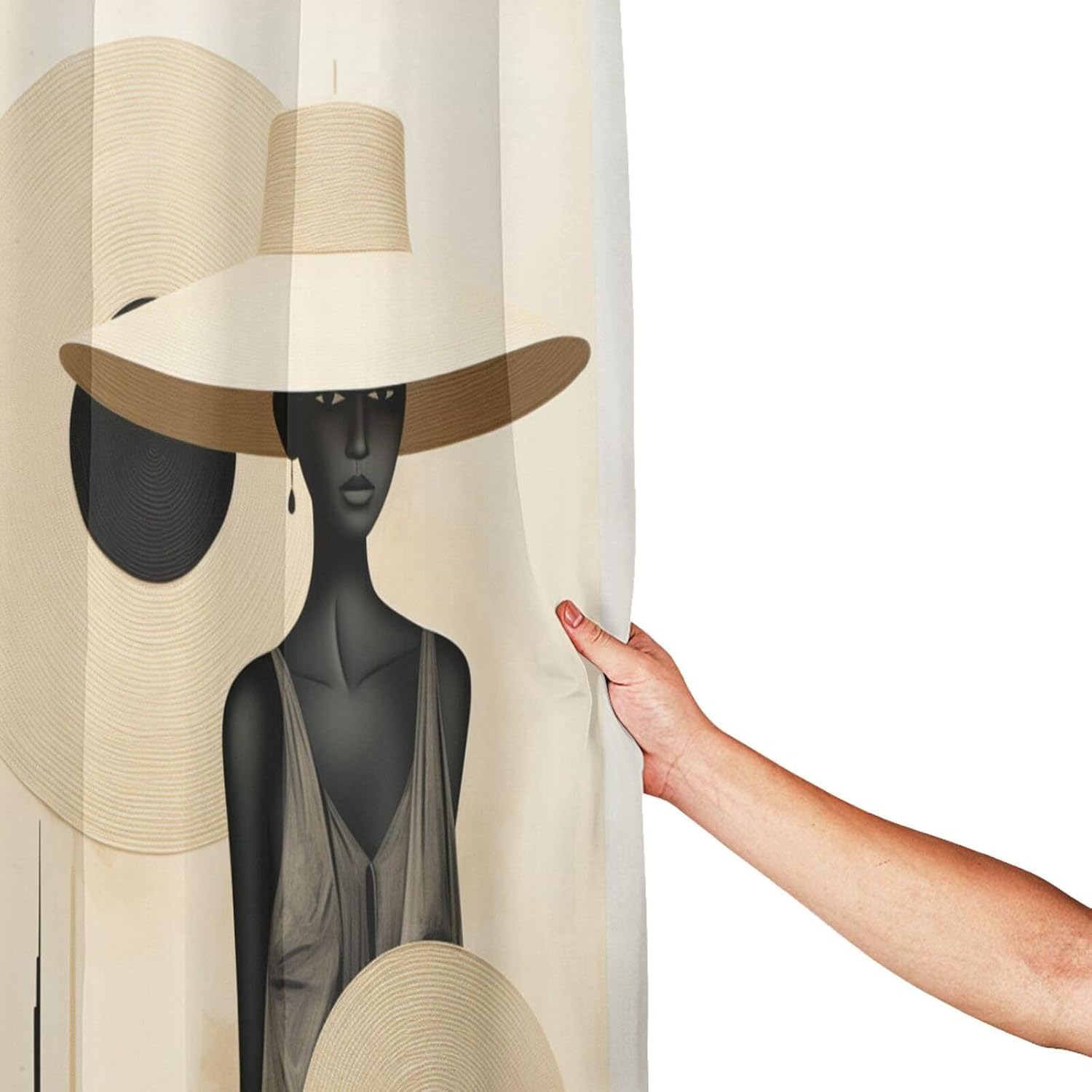 Brown Patterned Shower Curtain Set with 12 Hooks 72x72in
