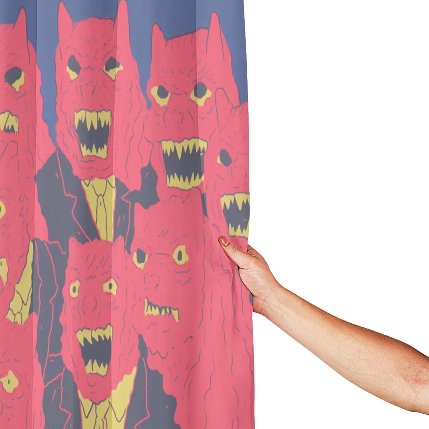 Red Devil Boho Shower Curtain Set with 12 Hooks 72x72in