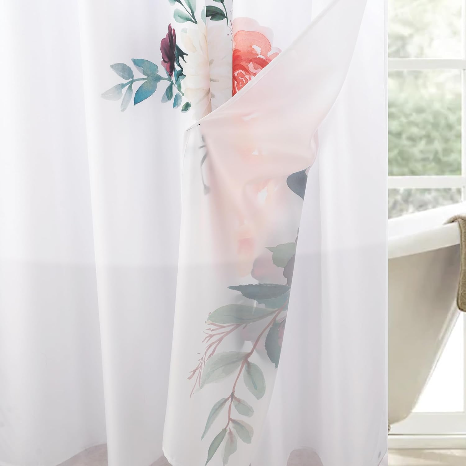 FONFLAIRE Floral Shower Curtain Set with Snap Liner