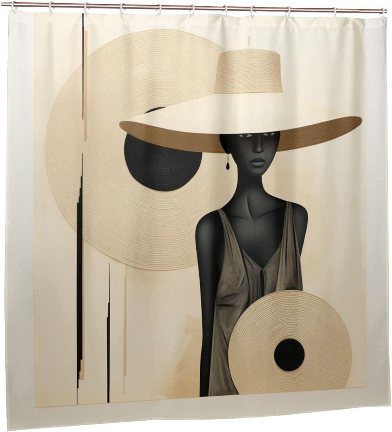Brown Patterned Shower Curtain Set with 12 Hooks 72x72in