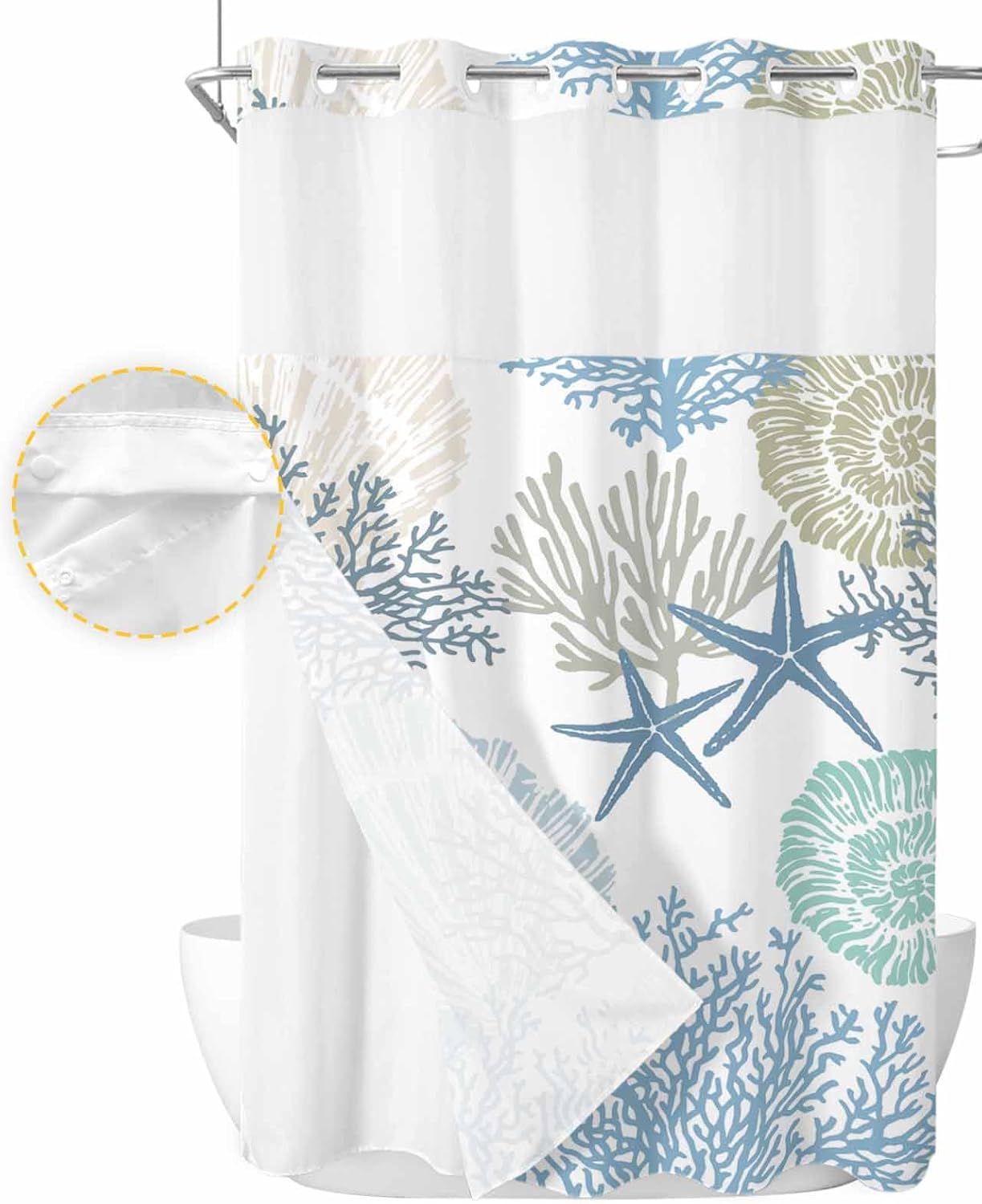 Prime Leader Nautical Coastal Shower Curtain Set with Snap Liner 36x72