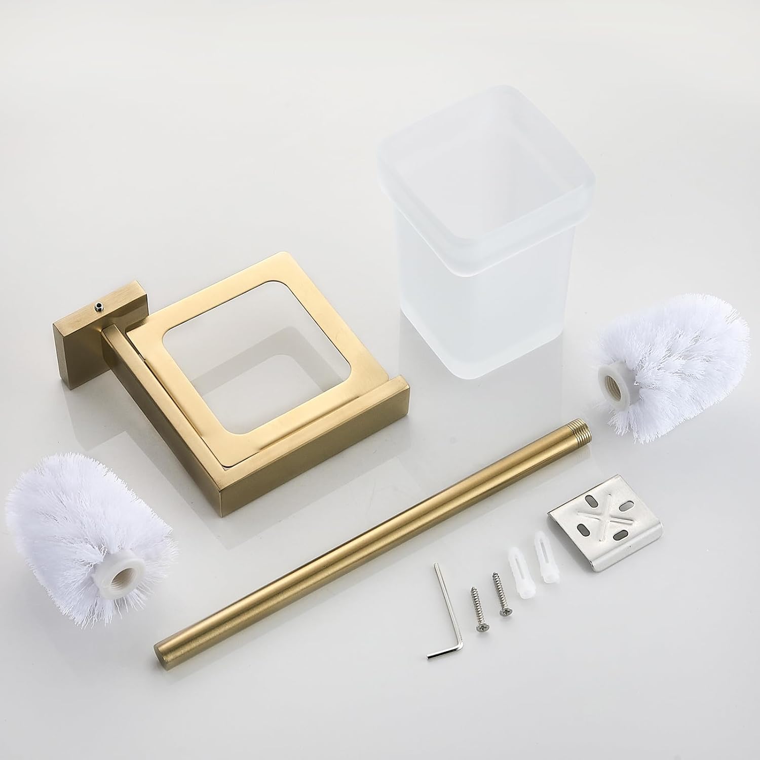 TINYROW Glass Toilet Brush with Holder Wall Mounted Brushed Gold
