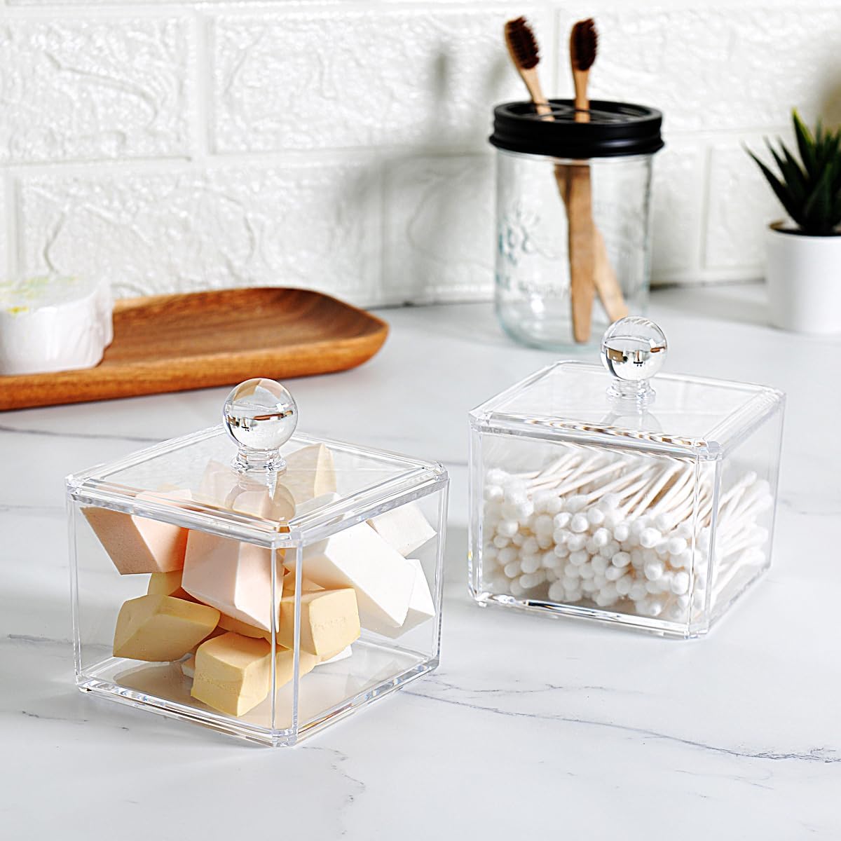SheeChung Clear Acrylic Q-tip Holder Bathroom Vanity Storage Organizer