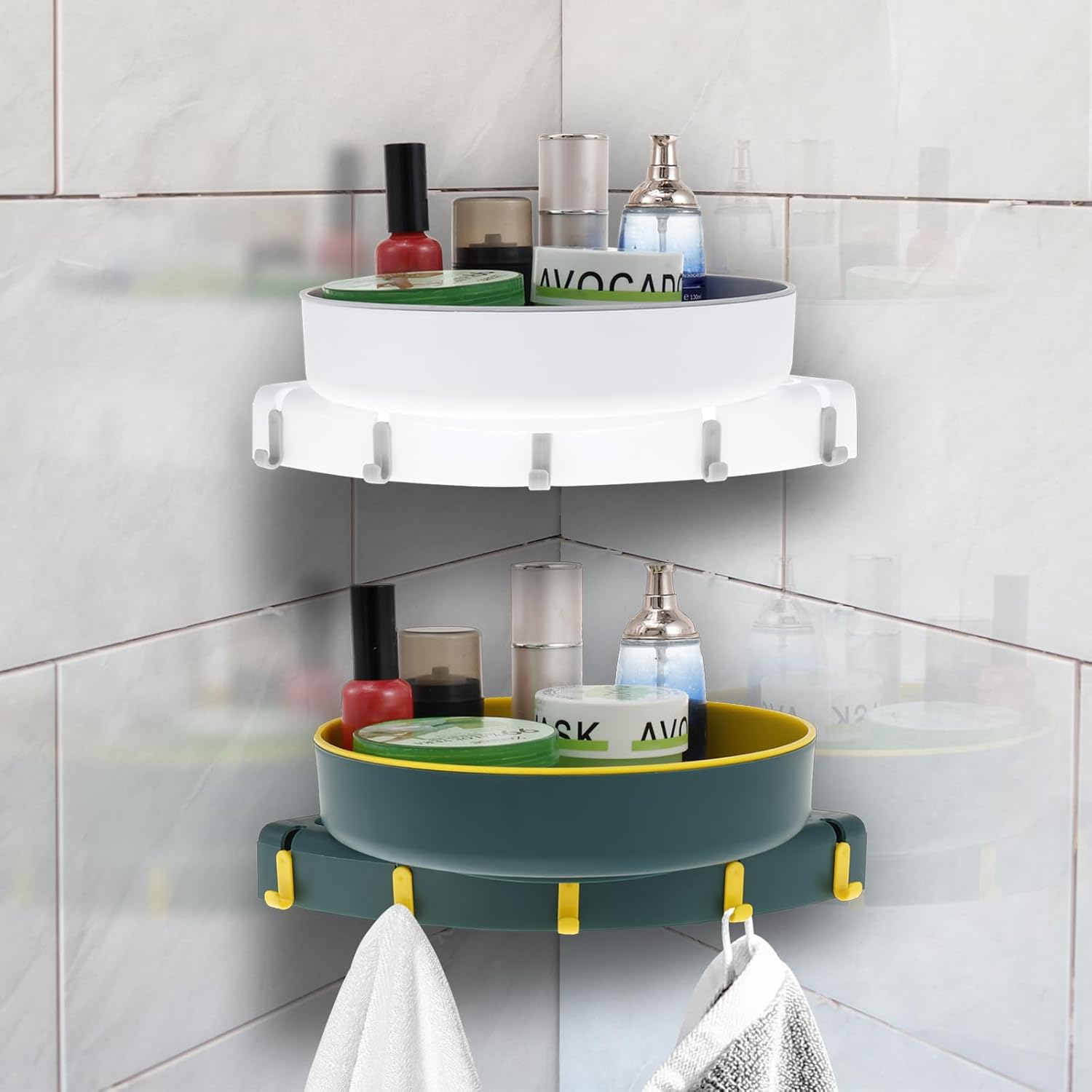 2 Pcs Corner Shower Caddy with 360 Rotating Design