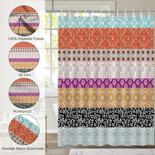 Mocsicka Boho Stripe Shower Curtain with 12 Hooks 72x72 Inch