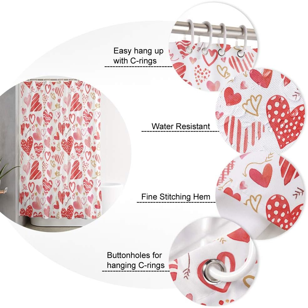 BestLives Valentines Shower Curtain with 12 Hooks
