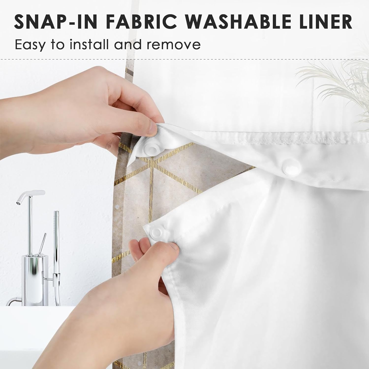 Britown Geometric Brown Gold Shower Curtain Set with Snap-in Liner