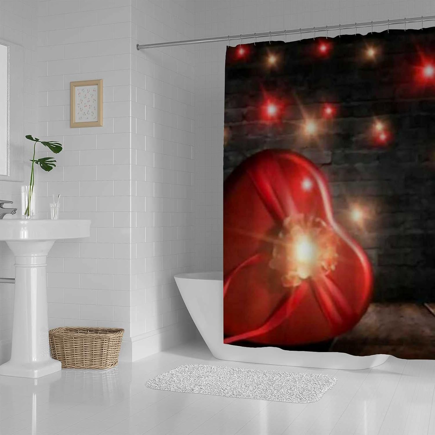 Rashu 72 Inch Heart Shaped Shower Curtain Set with Hooks