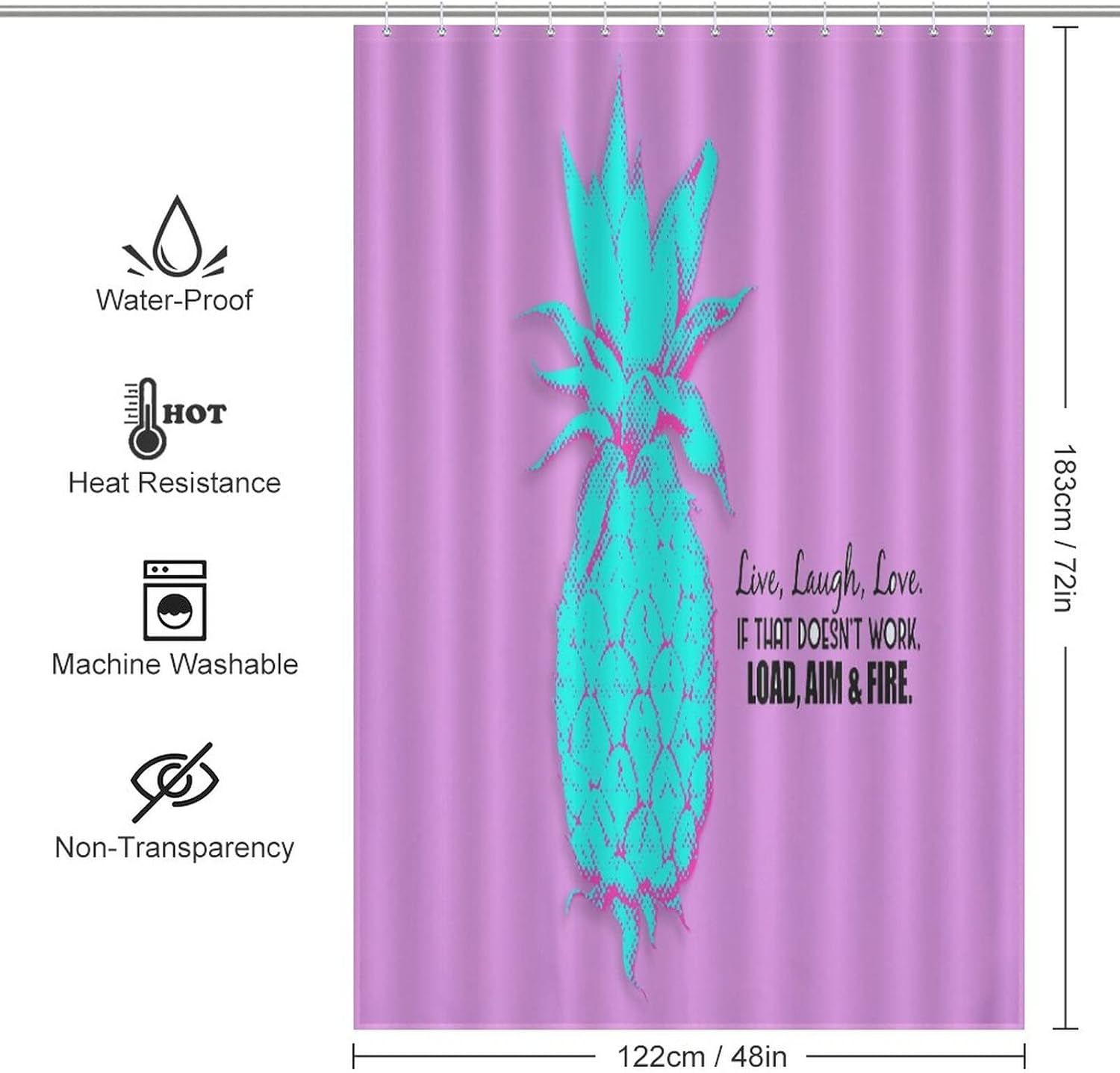 Pineapple Shower Curtain with 12 Hooks 48x72 Inch 1