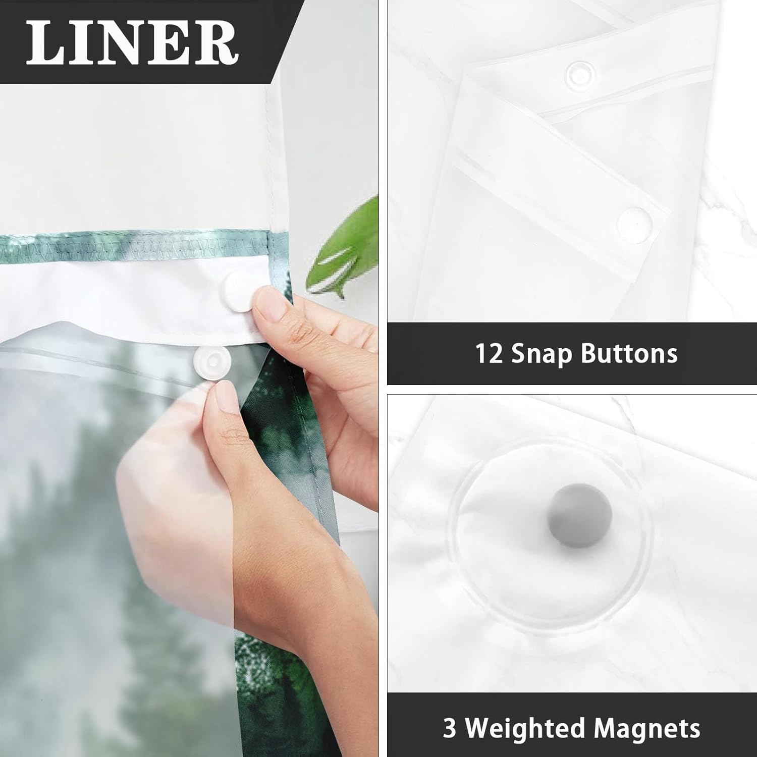 Nesphy Ombre Sage Green Shower Curtain Set with PEVA Liner and Transparent Window