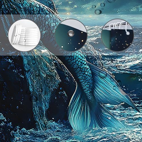 Fantasy Mermaid Shower Curtain with Hooks 70x70 Inch