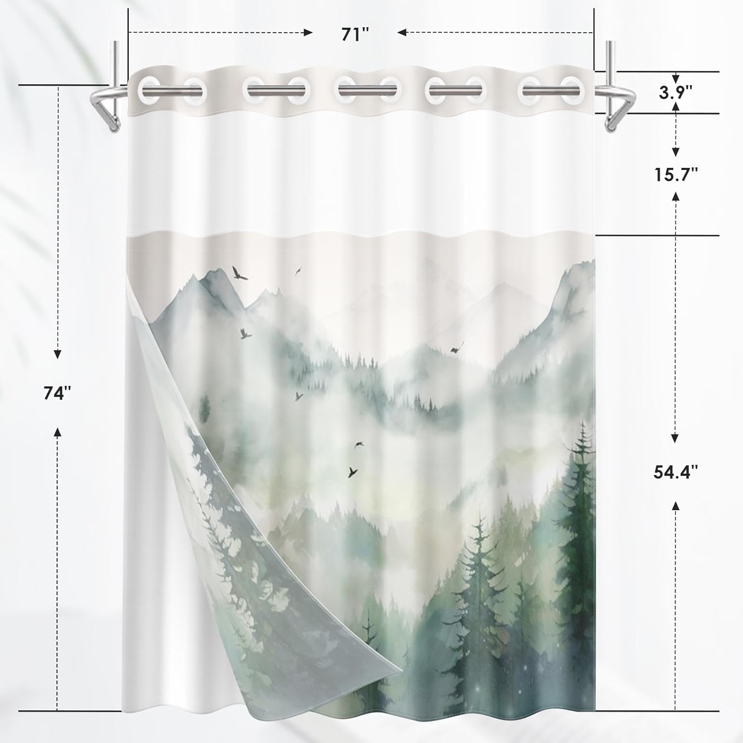 Nesphy No Hook Landscape Forest Shower Curtain Set