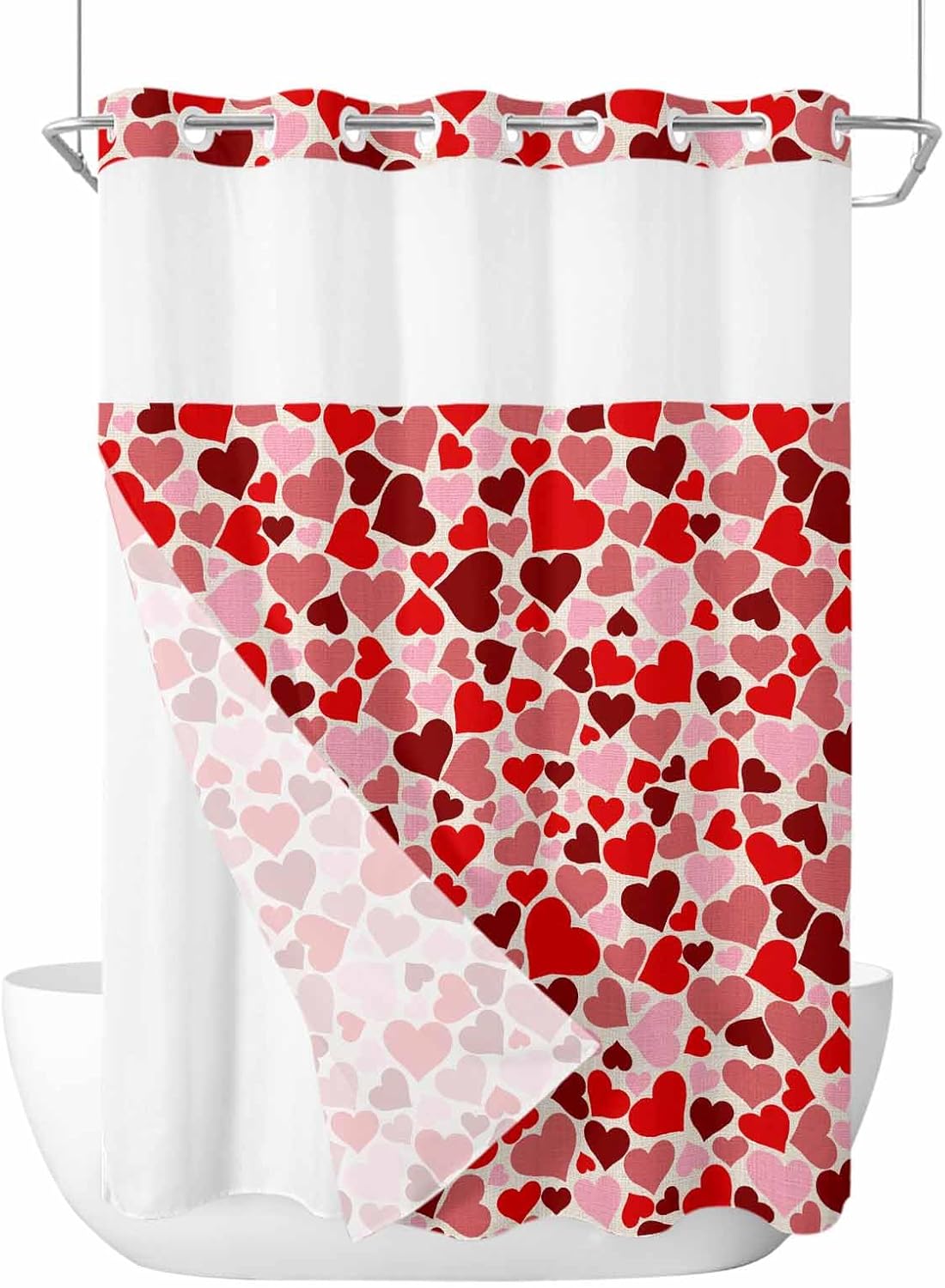 Jolunifun Valentines Day No Hook Shower Curtain Set