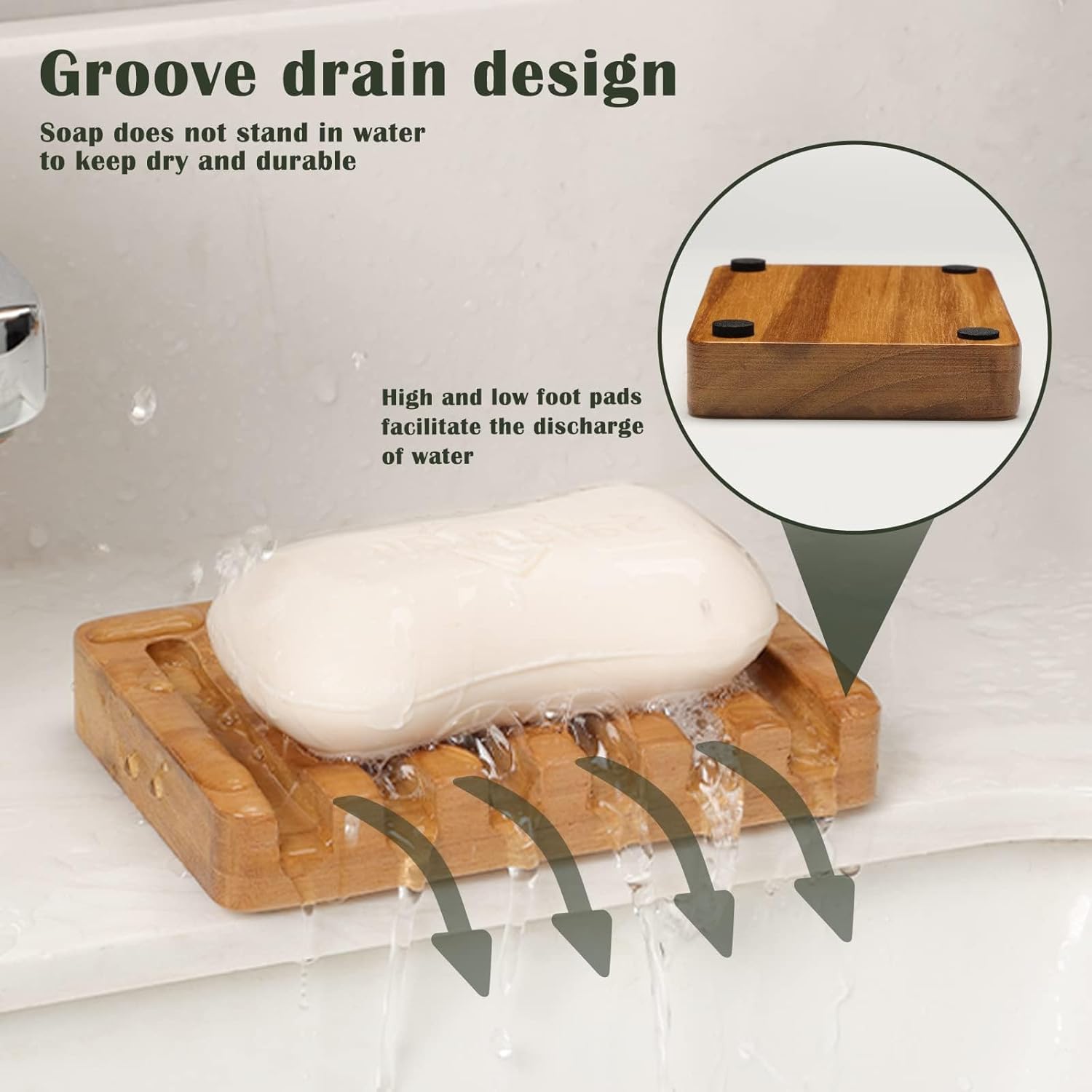 Set of 2 Teak Soap Dishes with Sloped Drain