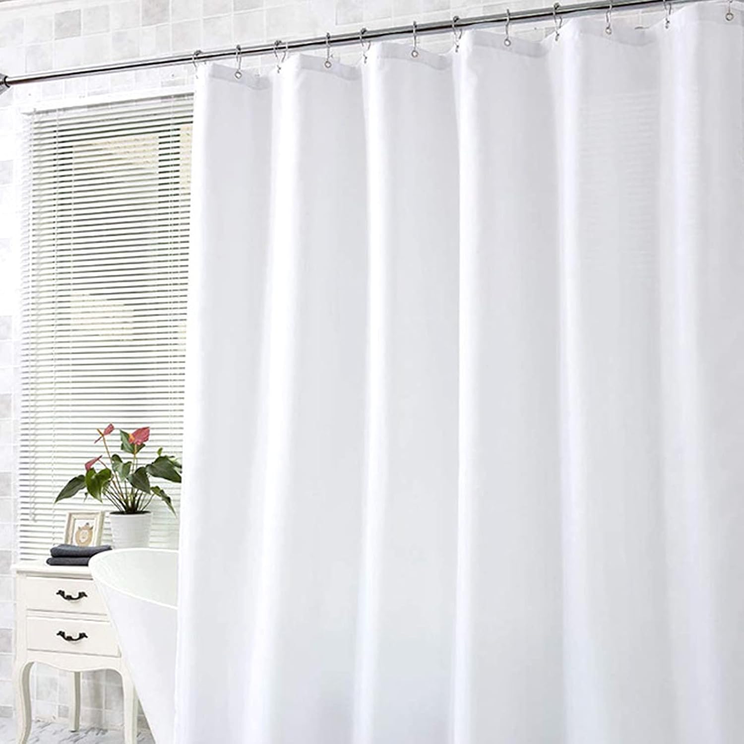 DEARART Pure White Shower Curtain Set with Grommets and C-Hooks
