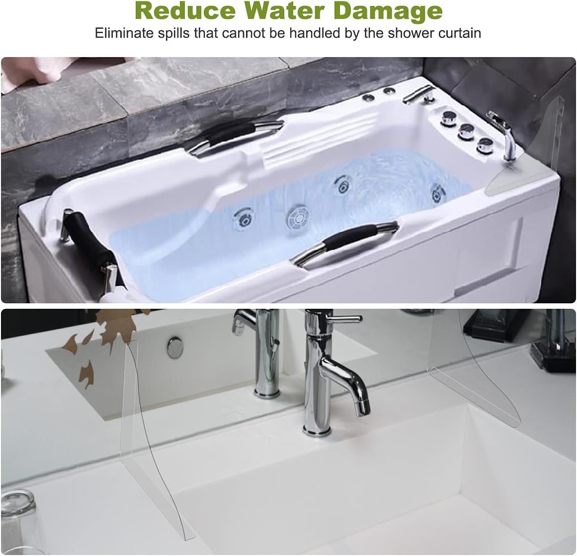 2 Pack Bathtub Splash Guard with 3M Viscose Clear EVA Plastic