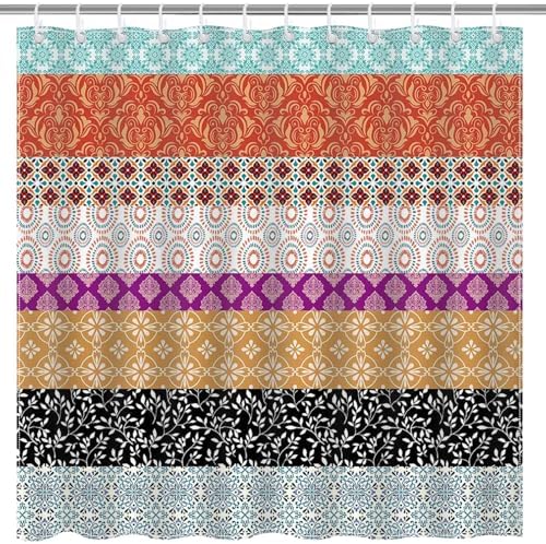 Mocsicka Boho Stripe Shower Curtain with 12 Hooks 72x72 Inch