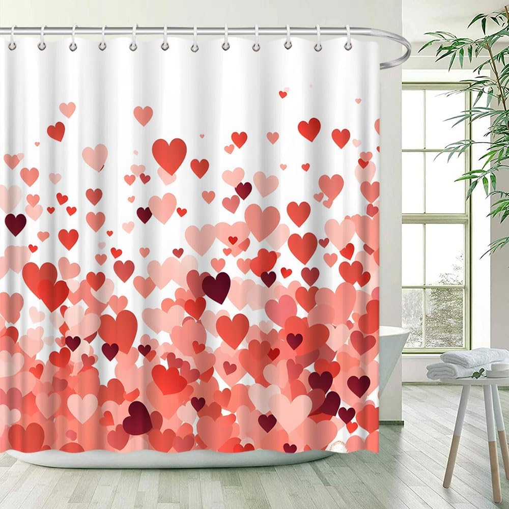 Valentines Day Pink Heart Shower Curtain 70x70 Inch with Hook