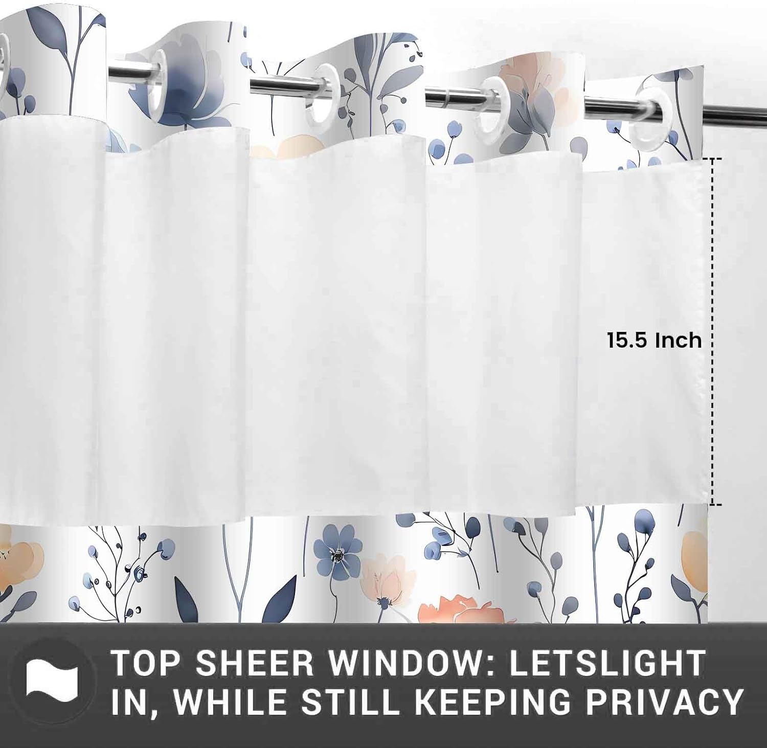 Gdmoon No Hook Floral Shower Curtain Set 71x74 with Snap Liner
