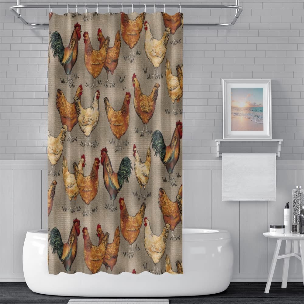 DORCEV 65x72inch Rustic Farm Animal Chicken Shower Curtain