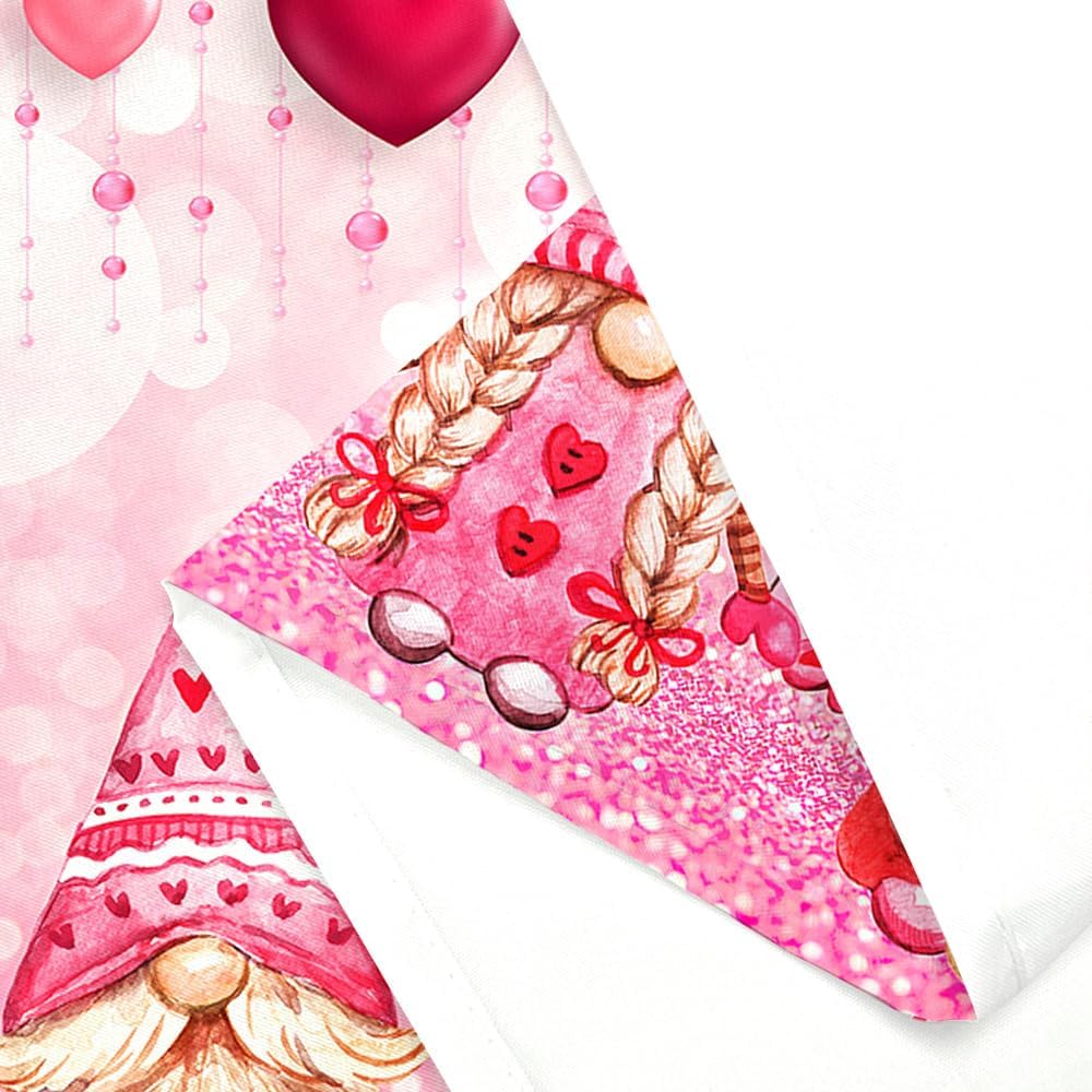 Valentines Day Gnome Shower Curtain with Glitter Love Heart Design