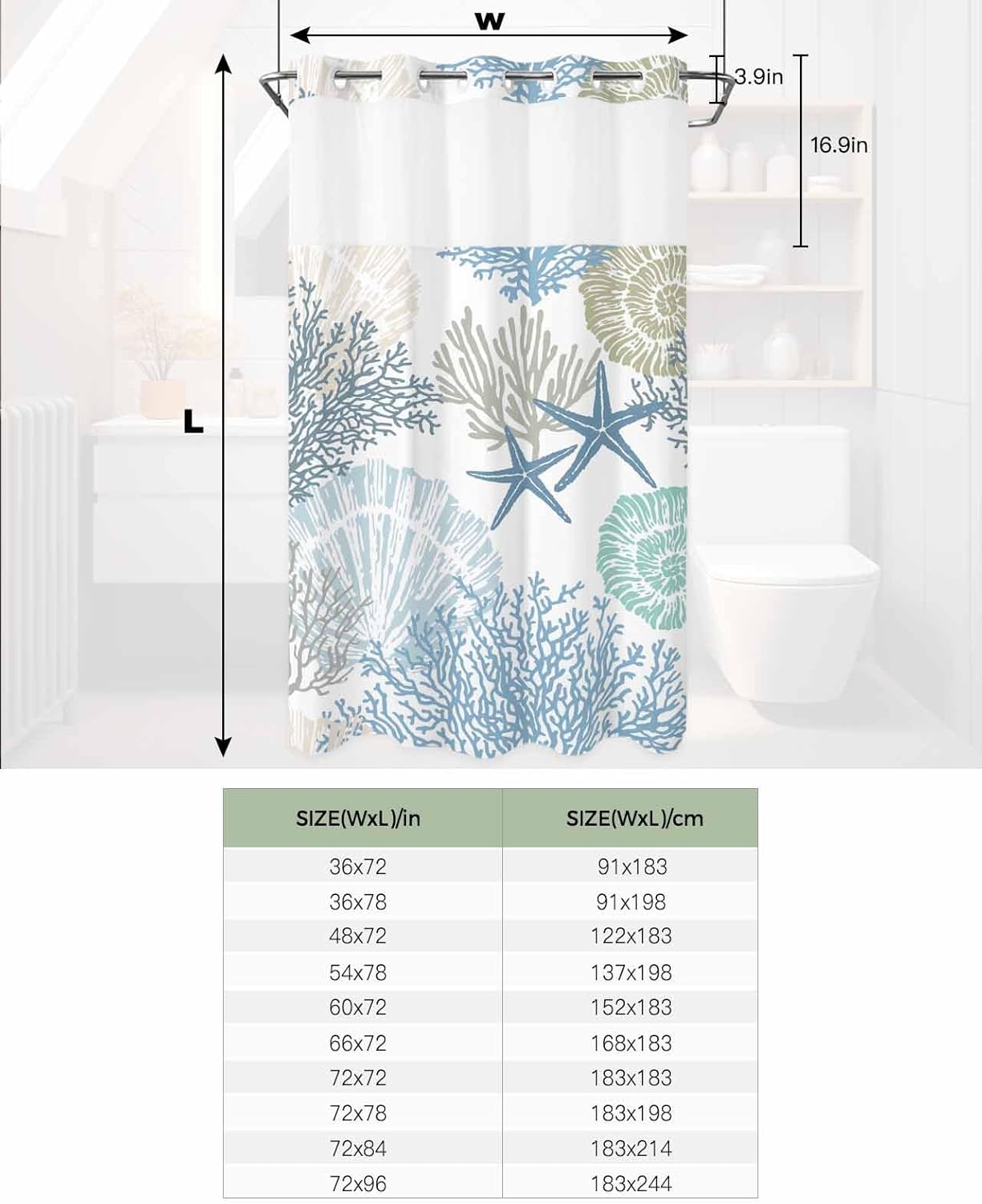 Prime Leader Nautical Coastal Shower Curtain Set with Snap Liner 36x72