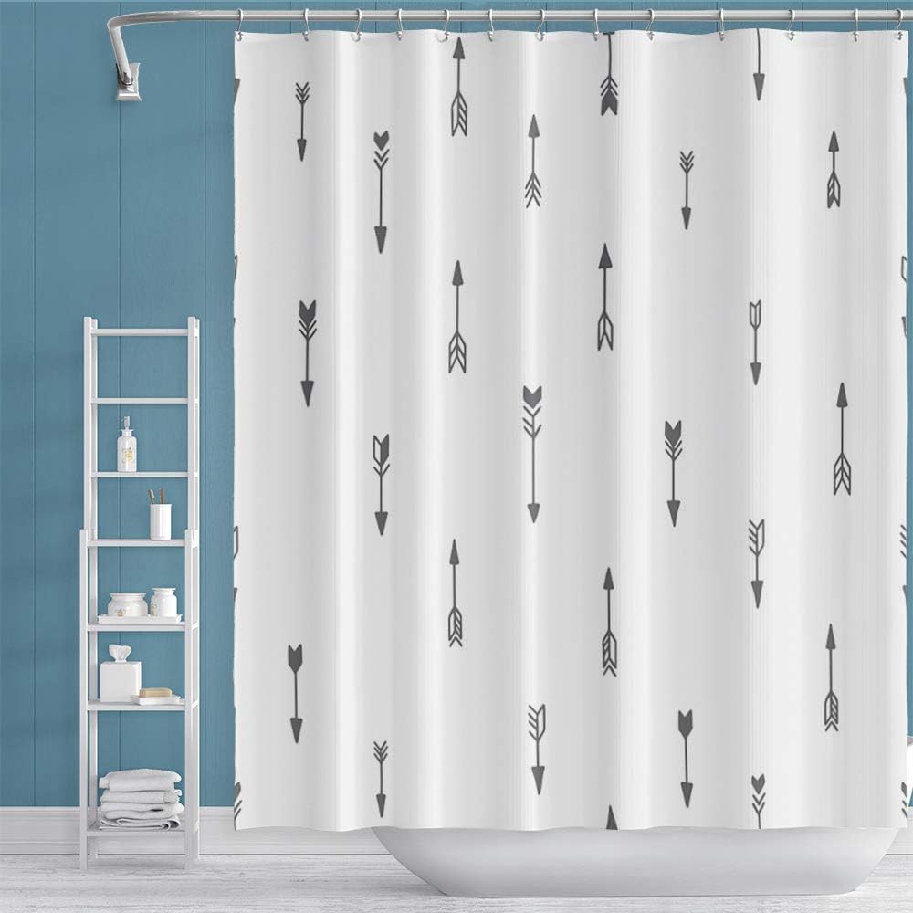 OERJU Grey Arrows Shower Curtain Set 72x72inch