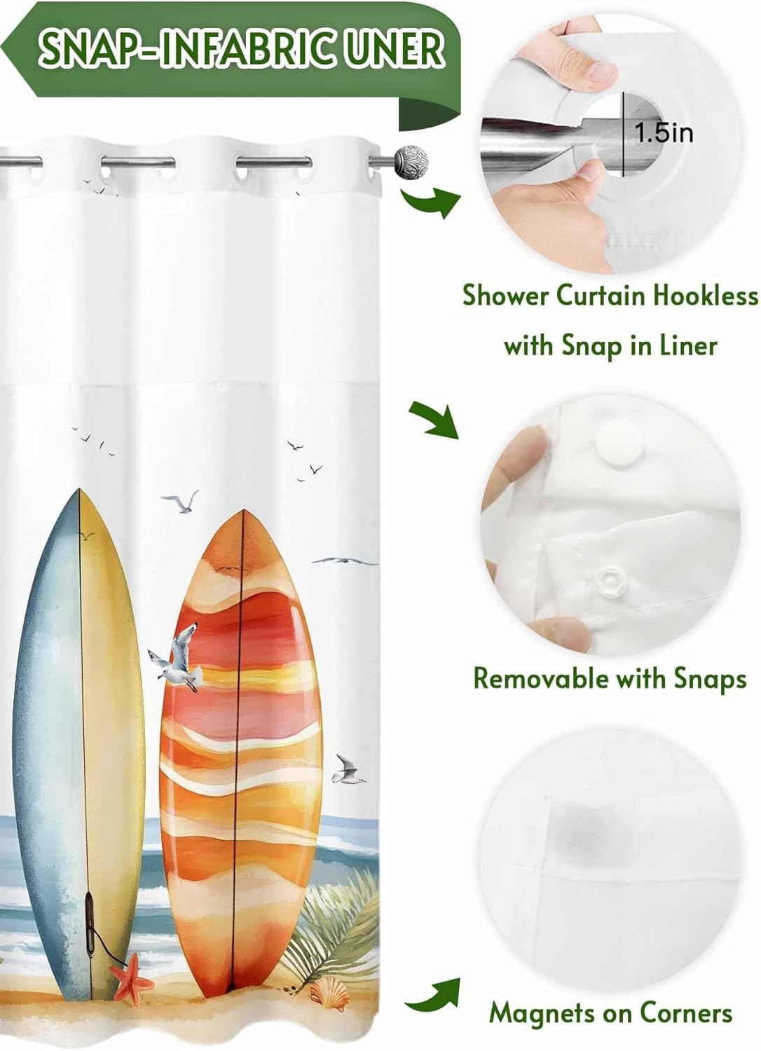 Double Layer No Hook Shower Curtain Set 72x72
