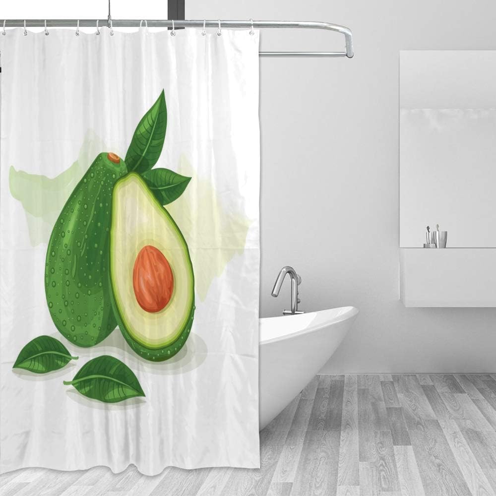 Waterproof Shower Curtain with Hooks Avocado Green Design