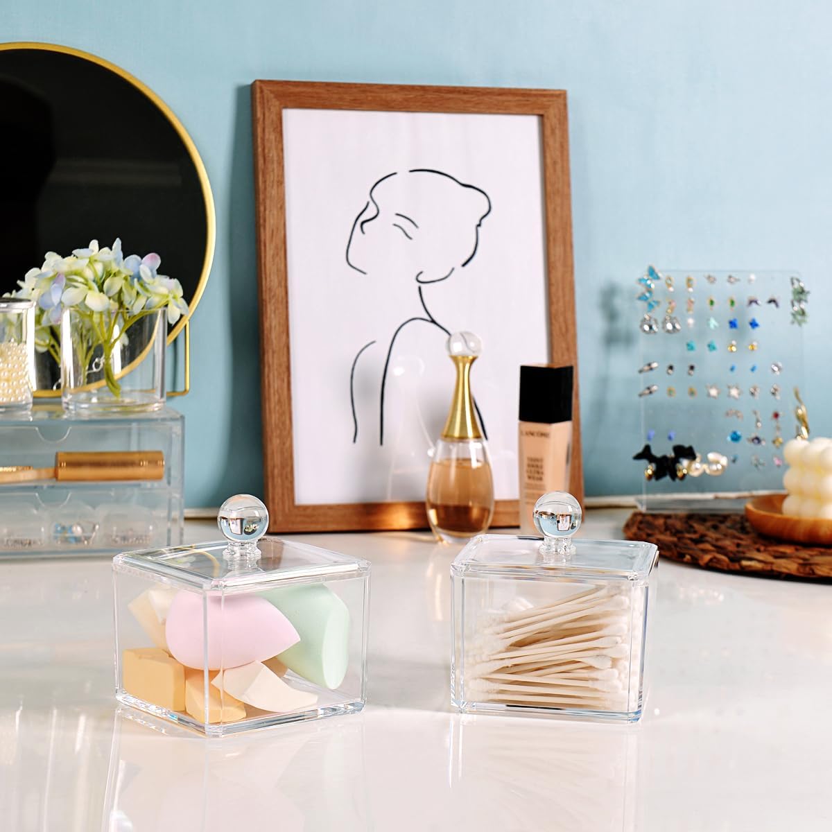 SheeChung Clear Acrylic Q-tip Holder Bathroom Vanity Storage Organizer
