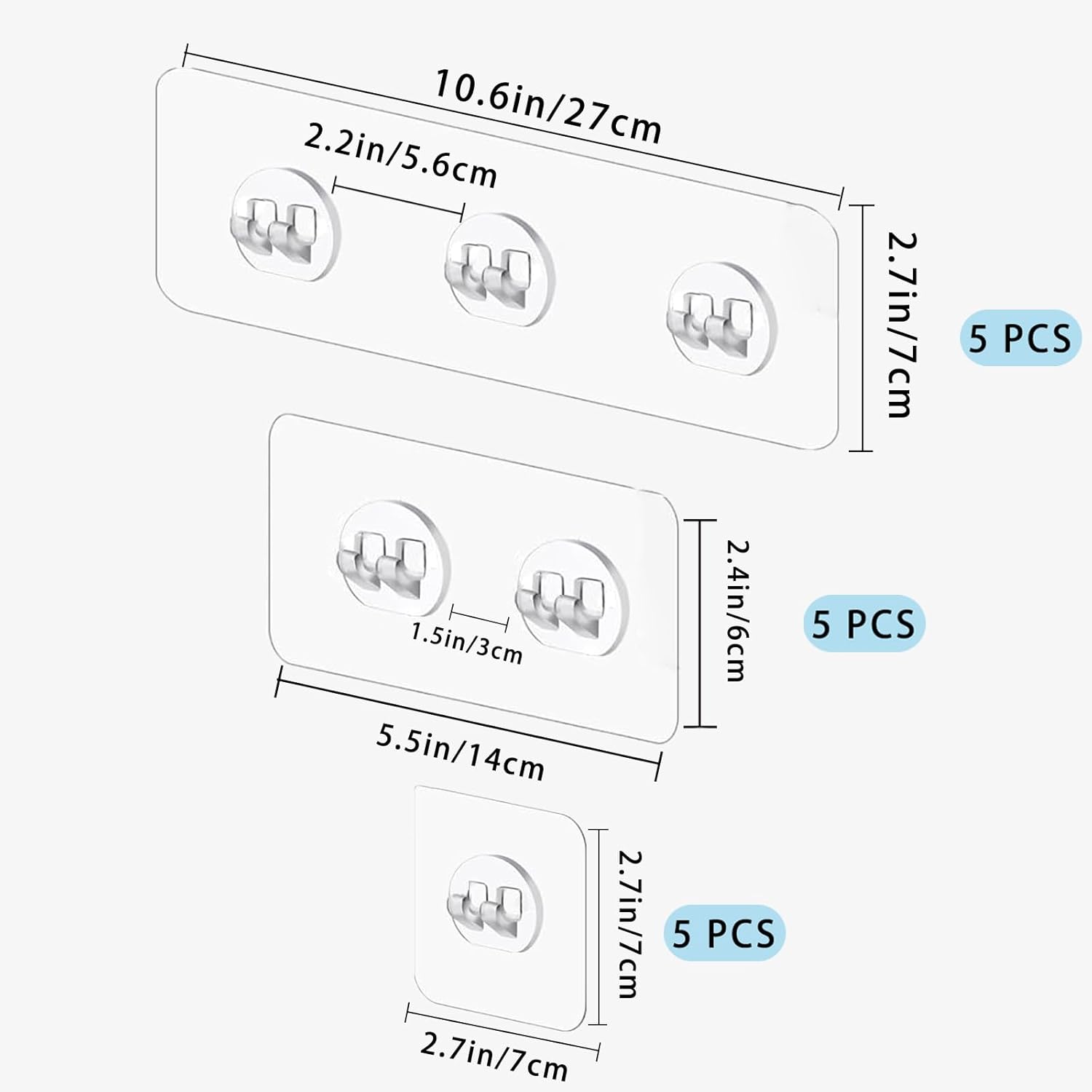 Tatibana 15 Pack Clear Adhesive Hooks for Shower Racks