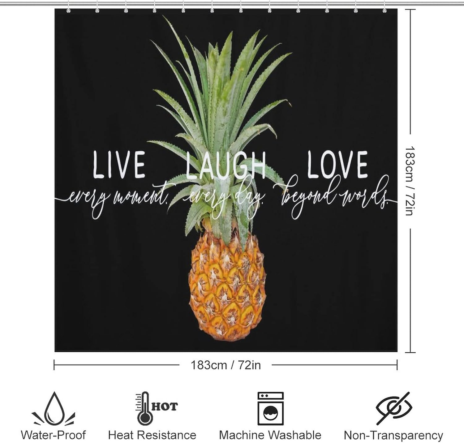 Lovely Pineapple Fruit Black Shower Curtain Liner Set