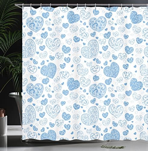 Ambesonne Love Shower Curtain Blue Cream