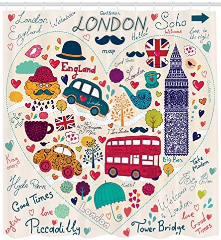 Ambesonne London Shower Curtain Set with Hooks