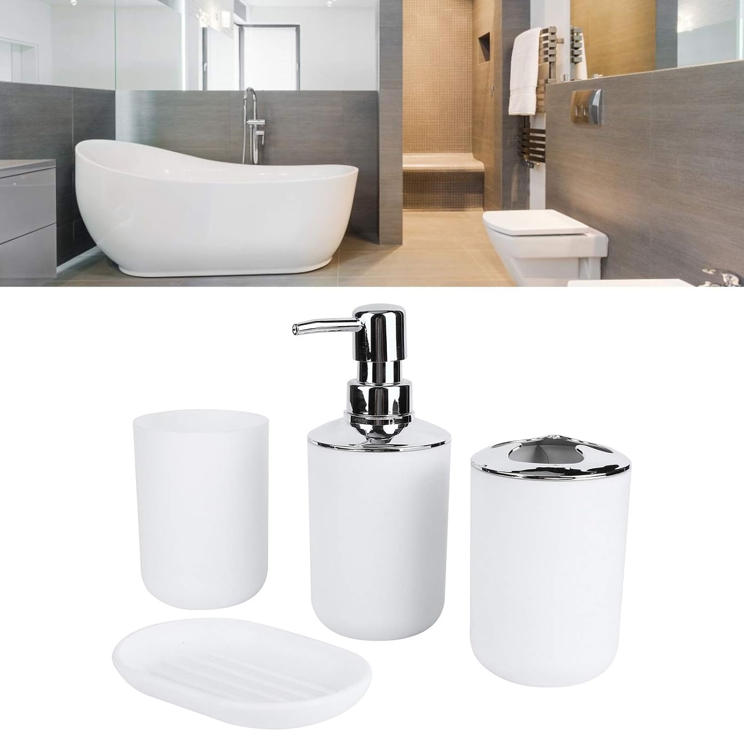 PerGar 4Pcs White Bathroom Accessory Set