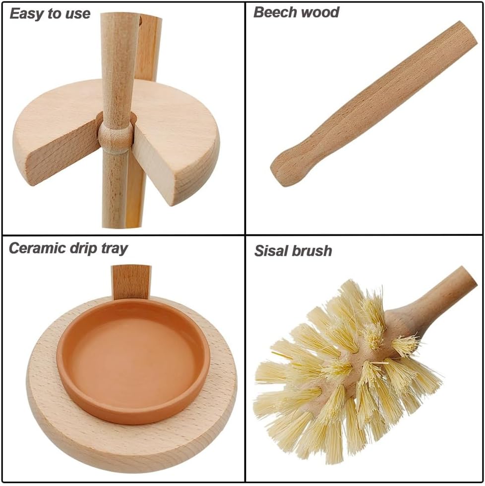 Wood Toilet Brush with Stand and Sisal Head
