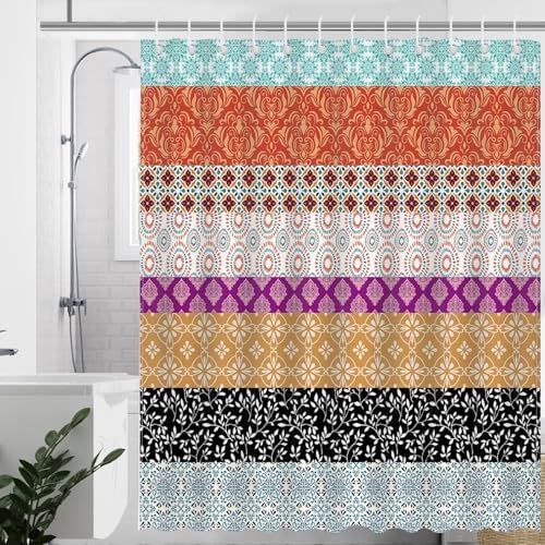 Mocsicka Boho Stripe Shower Curtain with 12 Hooks 72x72 Inch