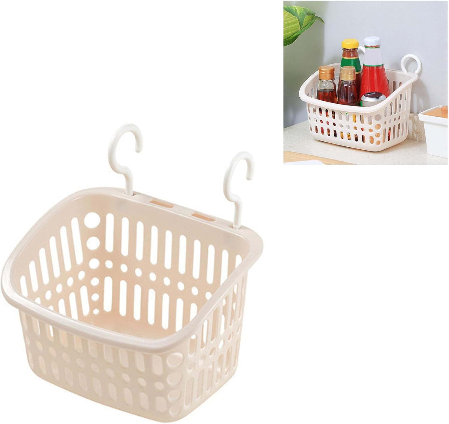 Plastic Shower Caddy with Hanging Hooks and Drainage Holes
