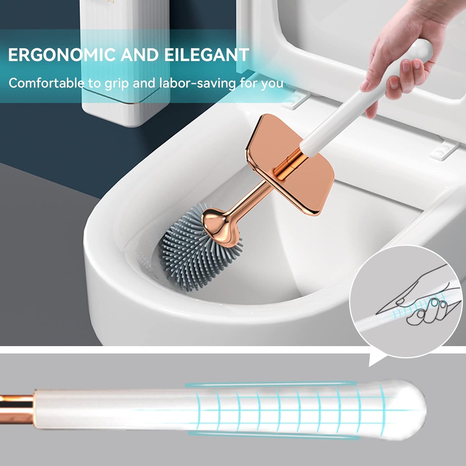 Aokala Toilet Brush Set 2 Pack Silicone with Ergonomic Handle