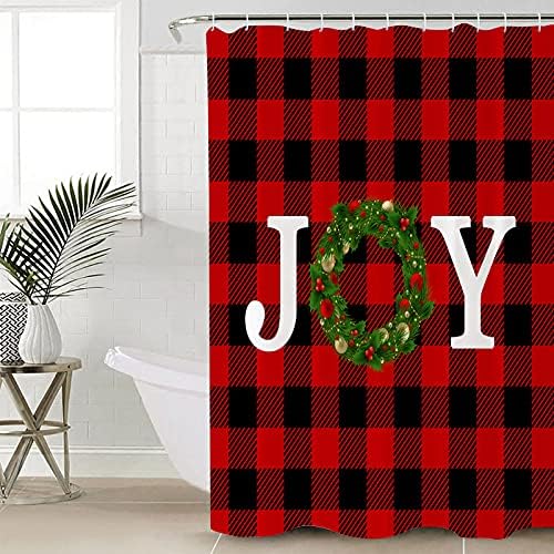 Boanket Polyester Christmas White Joy Wreath Shower Curtain