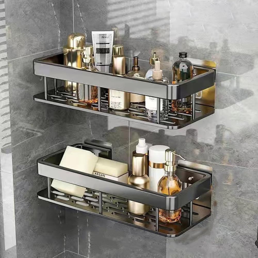 SNOBUOWIN Shower Caddy Wall Mounted Aluminum Alloy Black 1 Square