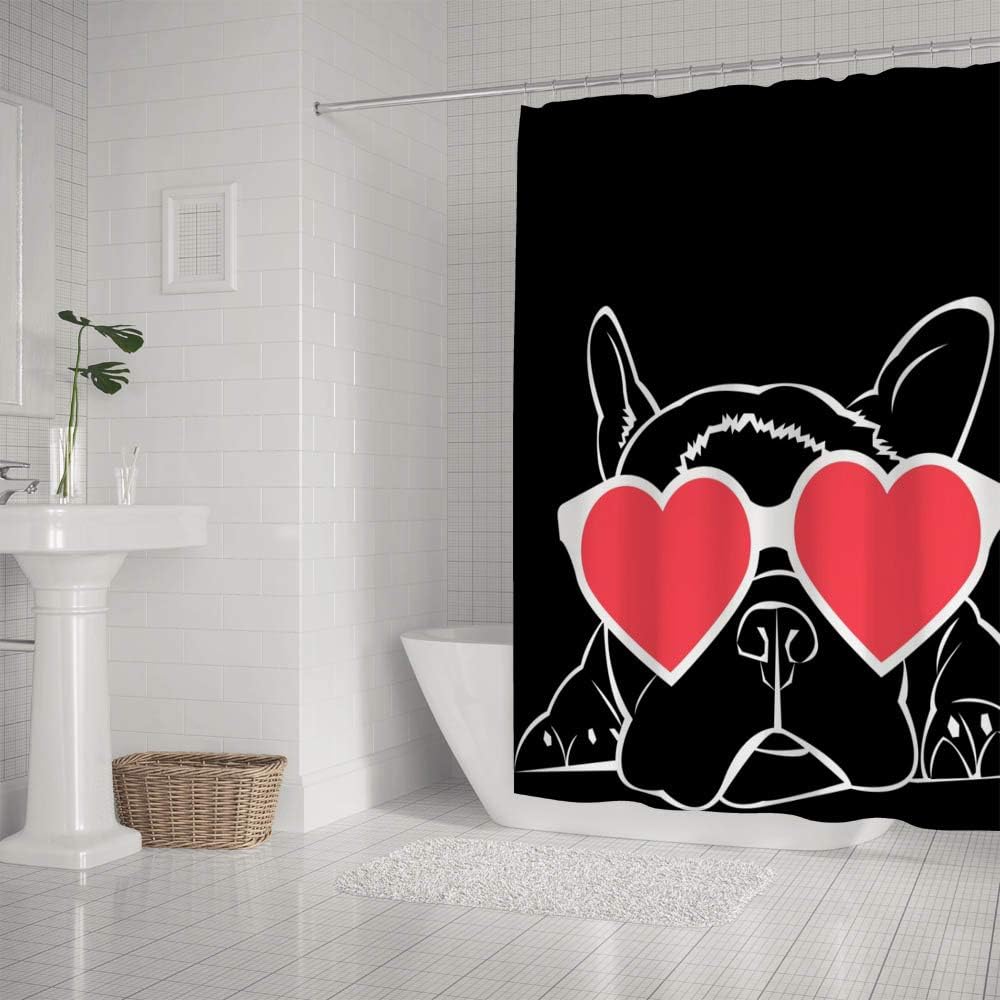 Cute Animal Bulldog Shower Curtain Set with 12 Hooks