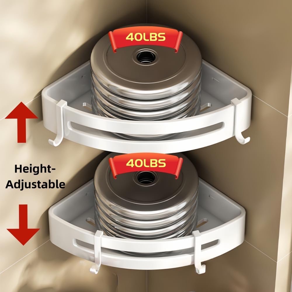 2 Pack Corner Shower Caddy with Hooks and Storage